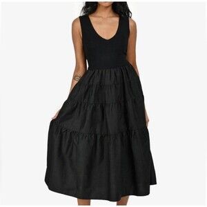 JASON WU Black Tiered Prairie Midi Dress Size Small